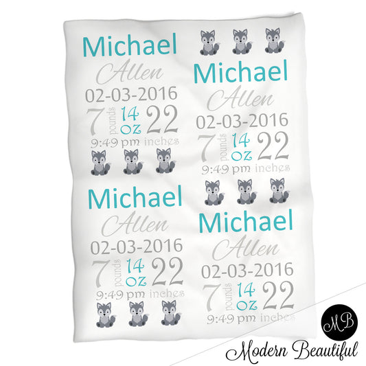 Wolf Baby Stats Blanket Boy