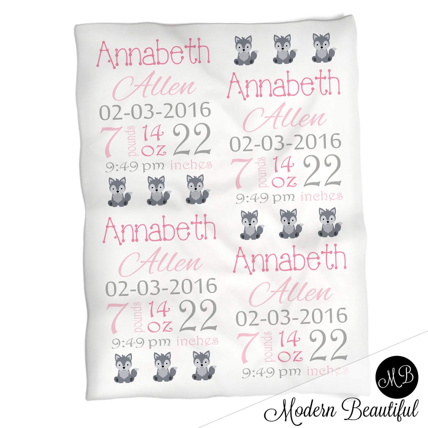 Wolf Baby Stats Blanket Girl