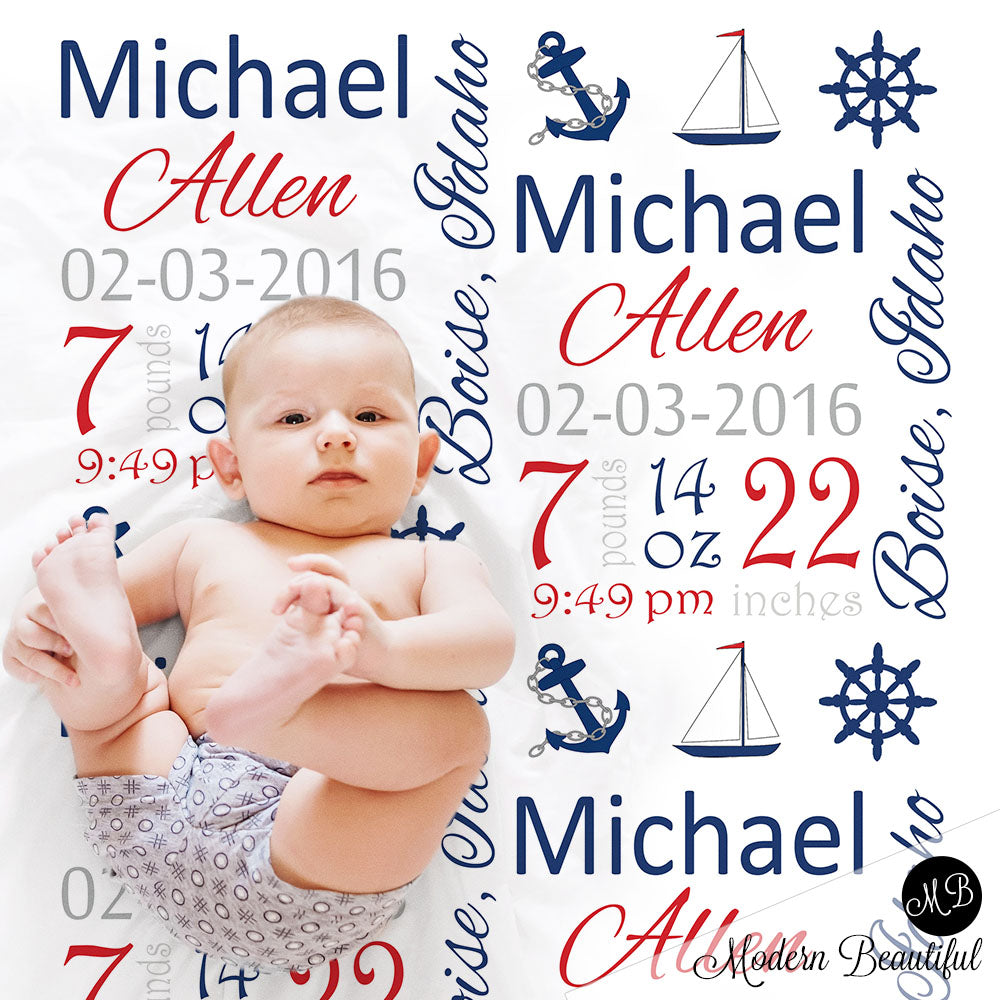 Nautical anchor baby boy or girl name blanket