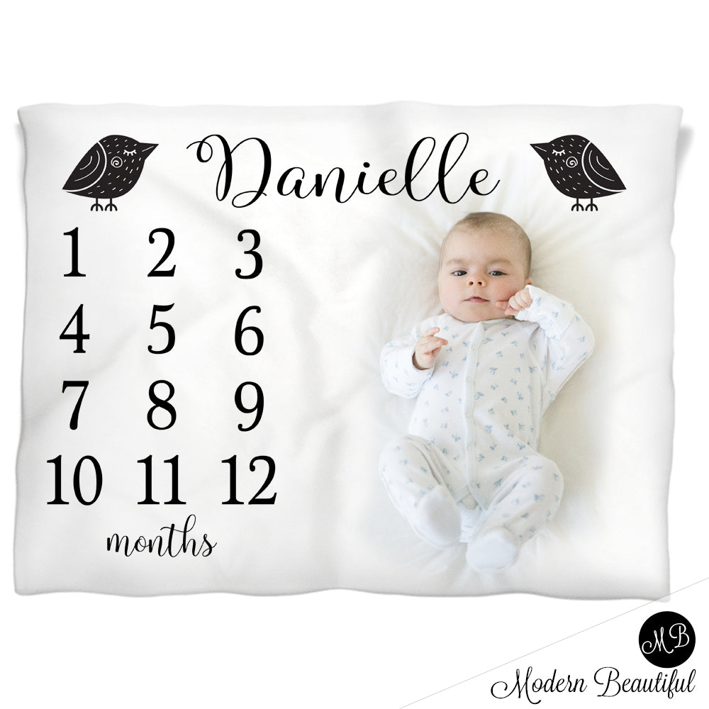 black and white baby name blanket