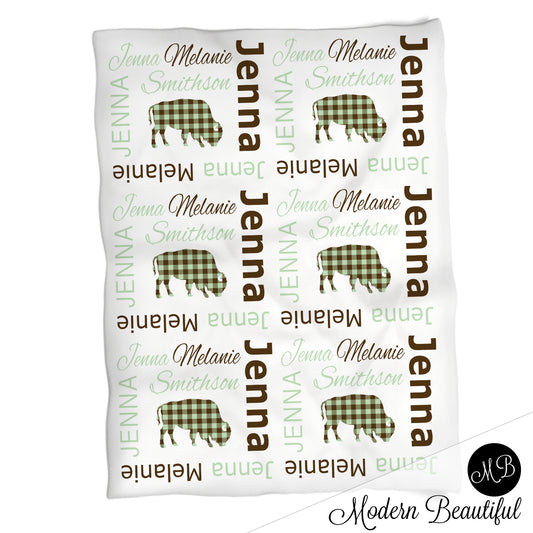 Personalized Buffalo Baby Name Blanket Girl