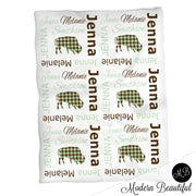 Buffalo baby girl name blanket, mint and brown, buffalo baby blanket, baby swaddling blankets, boy or girl blanket, baby shower gift, (CHOOSE COLORS