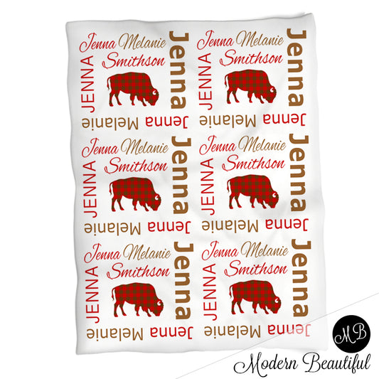 Personalized Buffalo Baby Name Blanket Girl