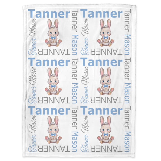 Personalized Rabbit Baby Name Blanket Boy
