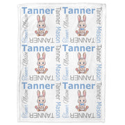 Baby boy bunny blanket, Easter baby gift with rabbits, personalized baby name blanket, (CHOOSE COLORS)