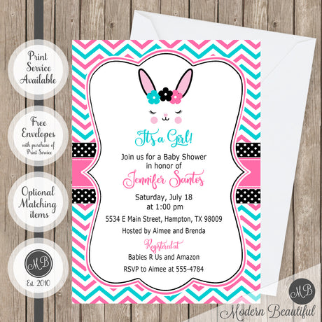 bunny rabbit lashes baby shower invitations