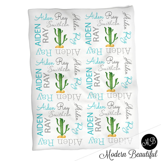 Personalized Cactus baby name blanket
