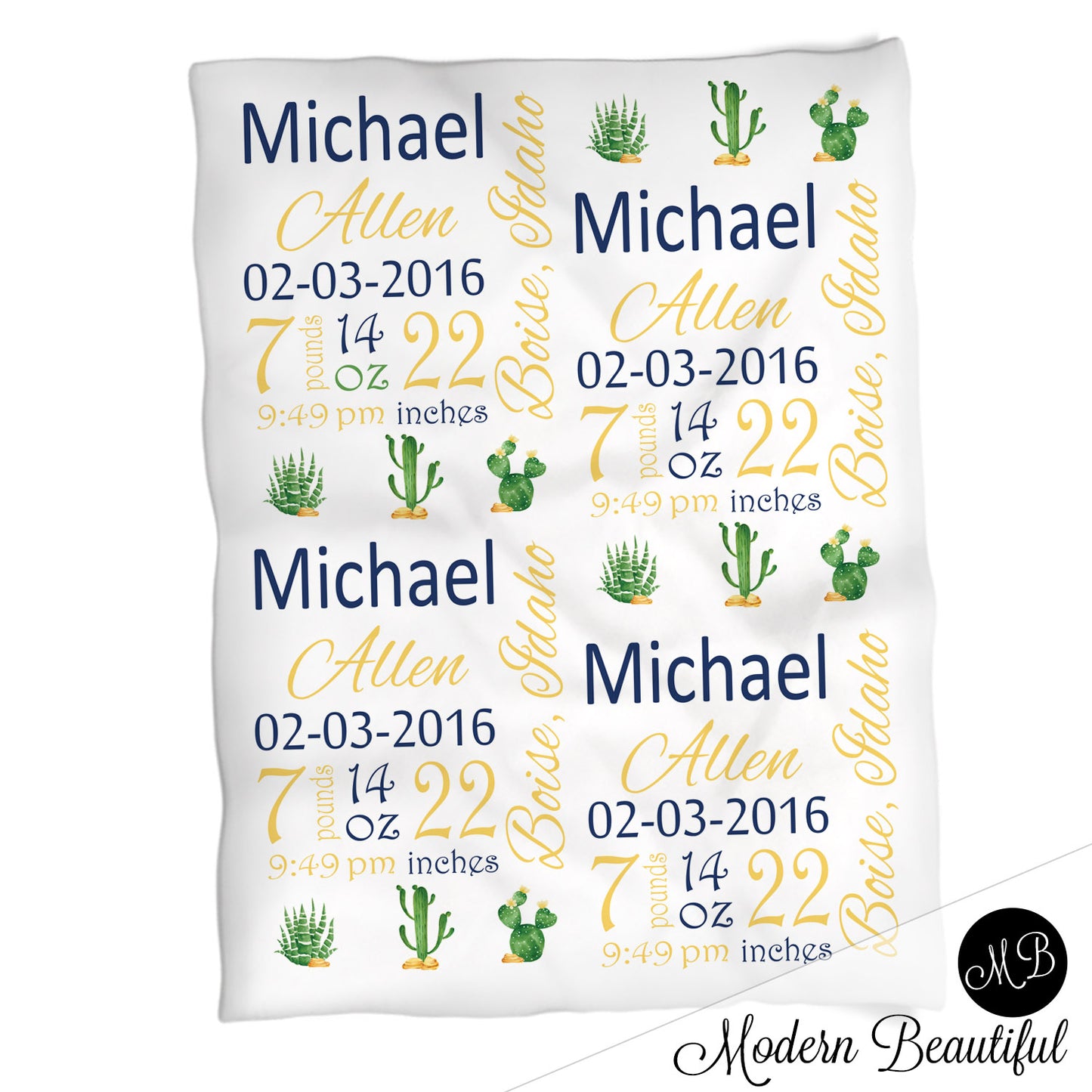 Cactus Baby Stats Blanket Boy