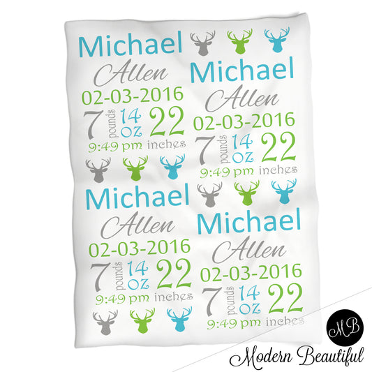 Deer Antler Baby Stats Blanket Blue
