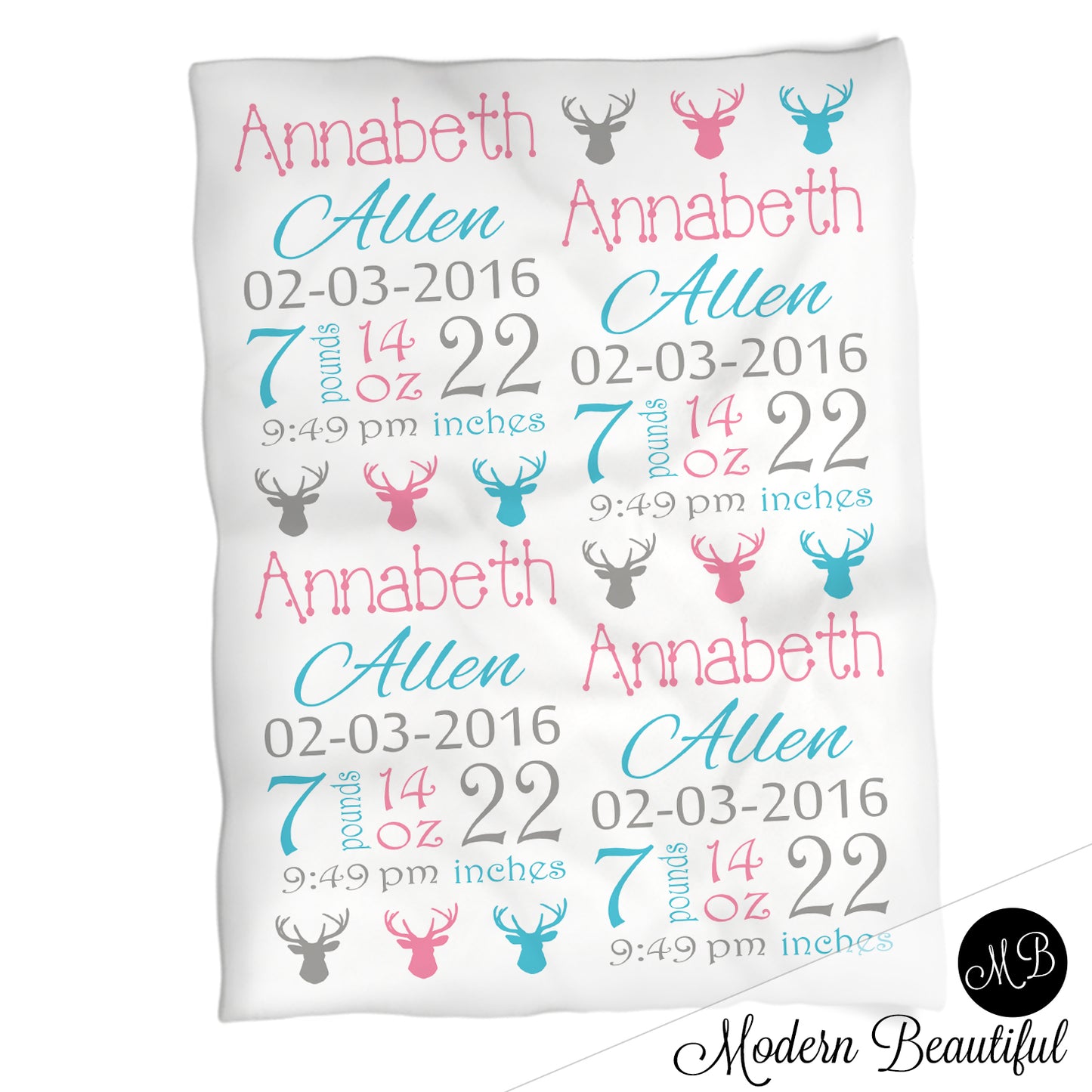 Deer Antler Baby Stats Blanket Girl