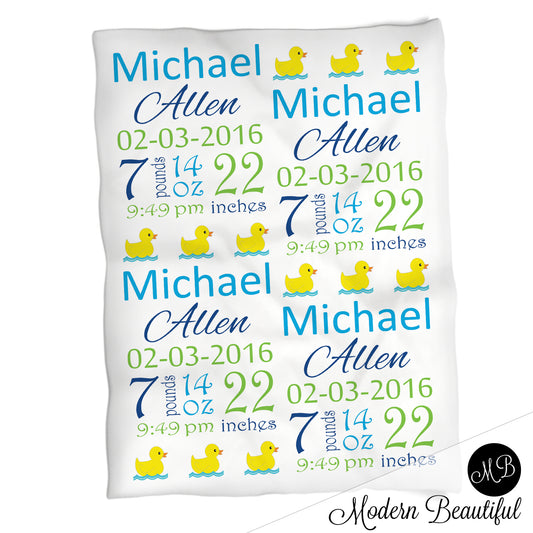 Rubber Ducky Baby Stats Blanket Boy