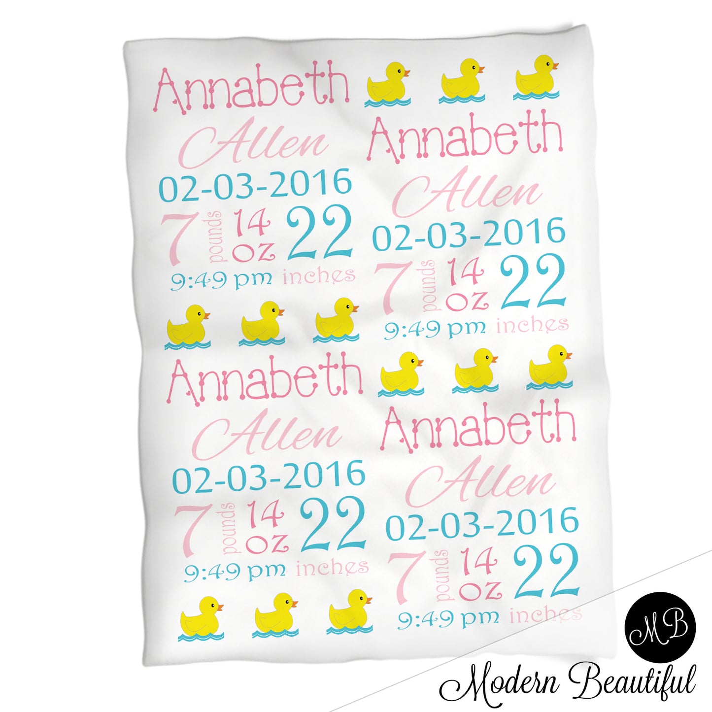 Rubber Ducky Baby Stats Blanket Girl