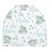 Stars and elephant baby boy car seat canopy cover, nursing cover, shopping cart cover, high chair cover