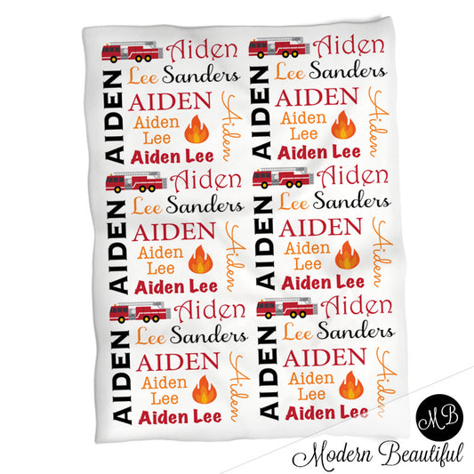 Personalized Firetruck Baby Name Blanket Boy