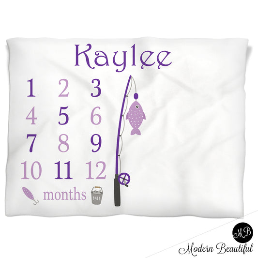 Fishing Milestone Baby Blanket Personalized Baby Growth Photo Blanket