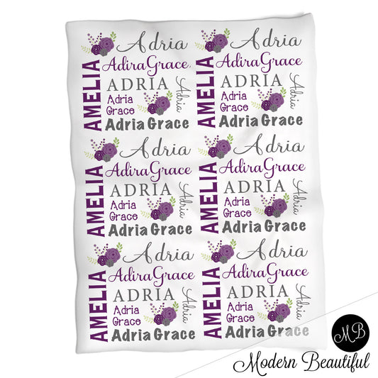 Personalized Chic Flowers Baby Name Blanket