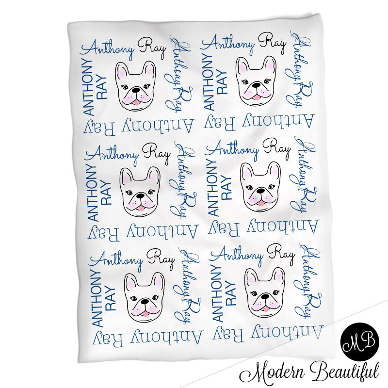 Personalized Boston Terrier Baby Name Blanket Boy