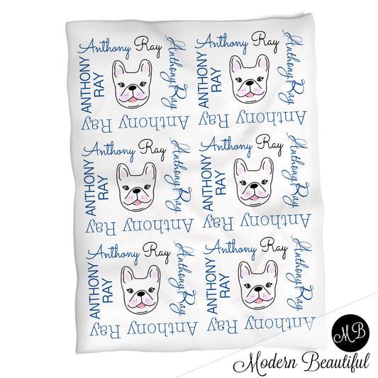 Personalized Boston Terrier Baby Name Blanket Boy