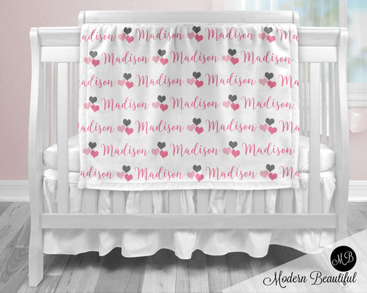 Personalized Heart Baby Name Blanket Girl