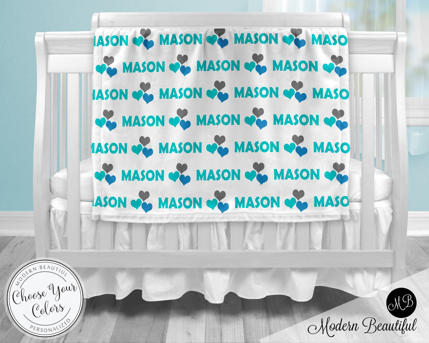 Personalized Hearts Baby Name Blanket Boy