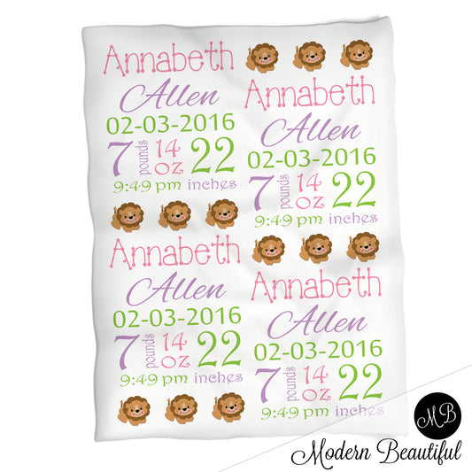 Lion Baby Stats Blanket Girl