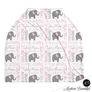 Elephant baby girl or boy car seat canopy cover, custom infant car seat cover, personalized baby name carseat cover, nursing privacy cover (CHOOSE COLORS)