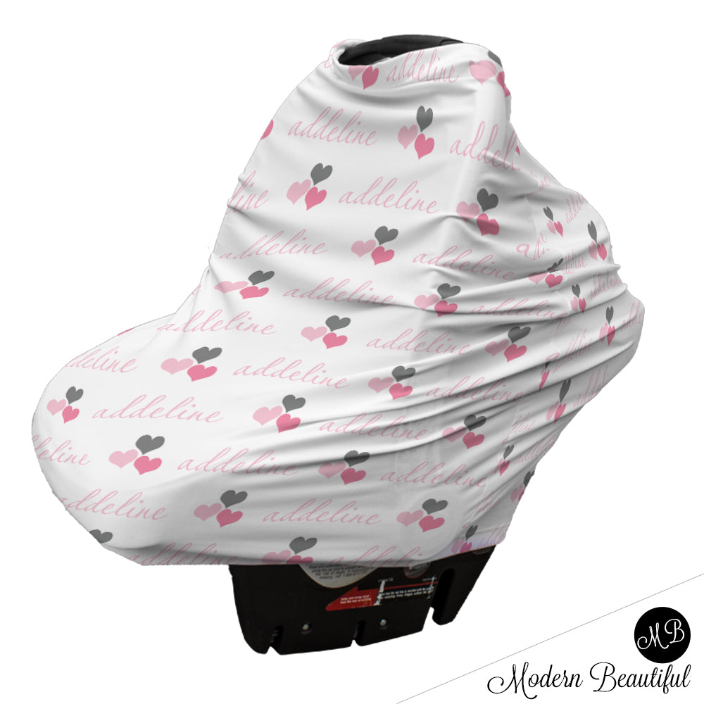 Hearts Car Seat Canopy Cover Pink