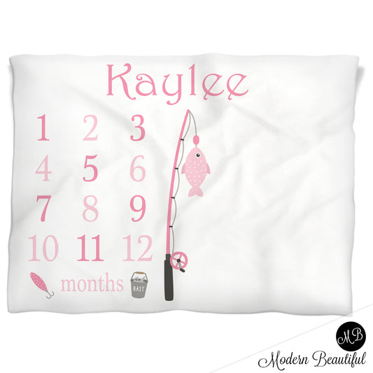 Fishing Milestone Baby Blanket Personalized Baby Growth Photo Blanket