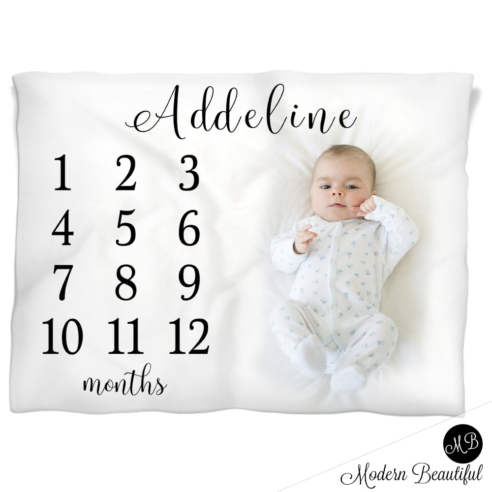 black and white baby name blanket