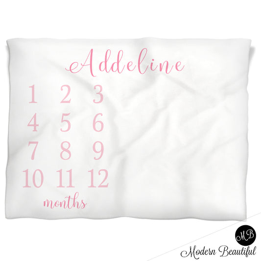 Girl Milestone Baby Blanket Personalized Pink Baby Growth Photo Blanket