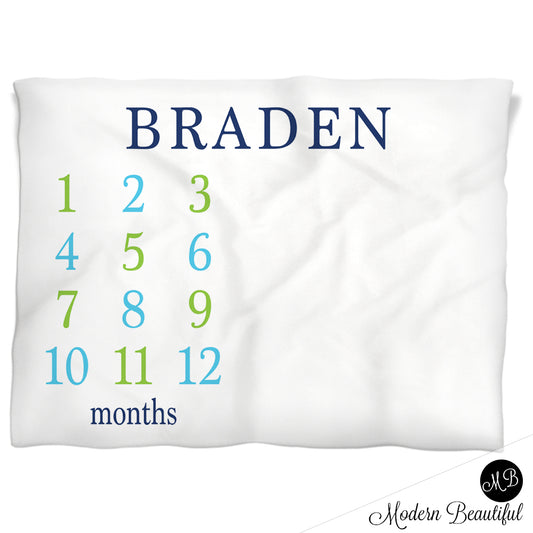 Boy Milestone Baby Blanket Personalized Baby Growth Photo Blanket