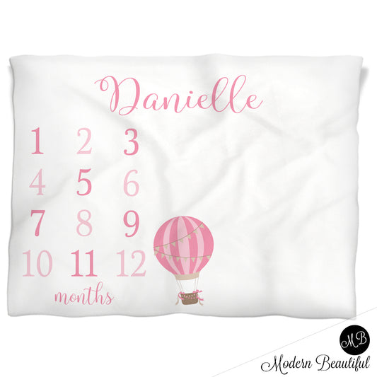 Hot Air Balloon Milestone Baby Blanket Personalized Baby Growth Photo Blanket