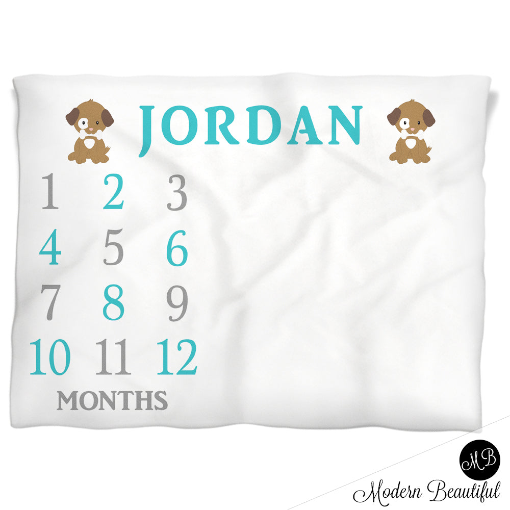 Puppy Milestone Baby Blanket Personalized Baby Growth Photo Blanket
