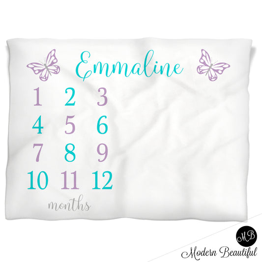 Butterfly Girl Milestone Baby Blanket Personalized Baby Growth Photo Blanket