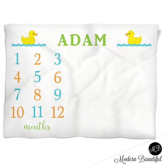 Ducky Milestone Baby Blanket Personalized Boy Baby Growth Photo Blanket