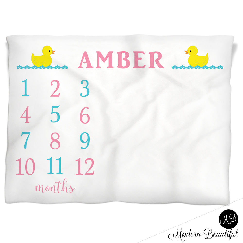 Rubber Ducky Milestone Baby Blanket Personalized Baby Growth Photo Blanket