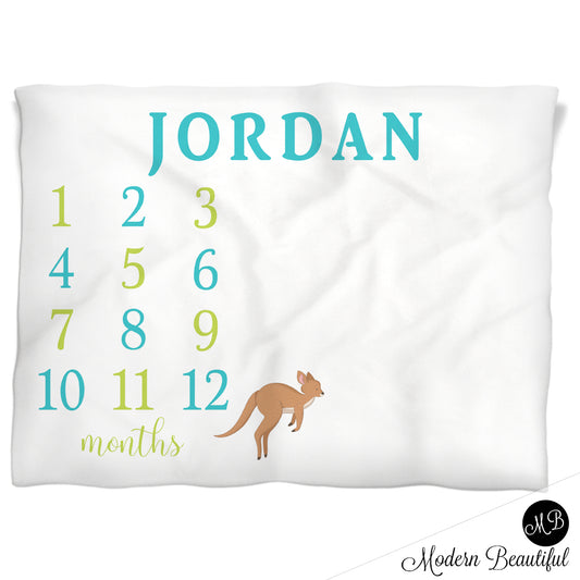 Kangaroo Milestone Baby Blanket Personalized boy Baby Growth Photo Blanket