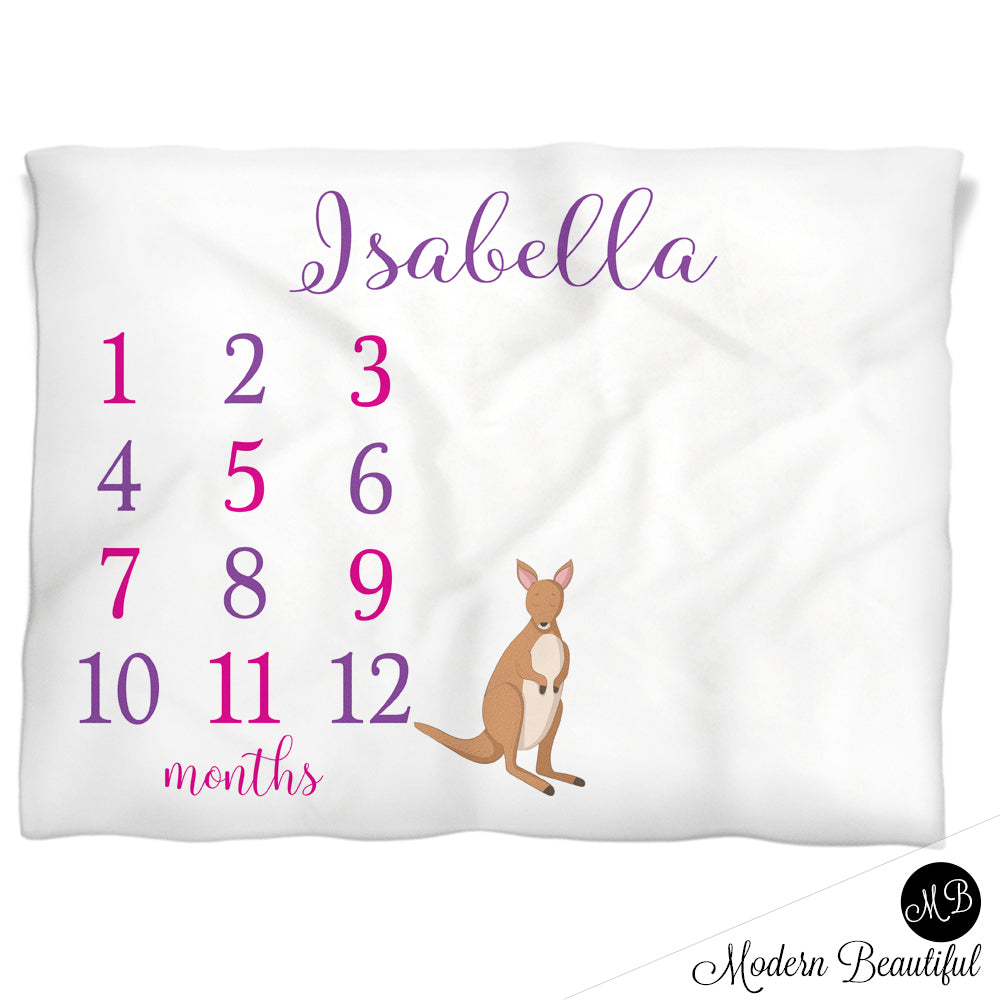 Kangaroo Monthly Milestone Blanket Girl