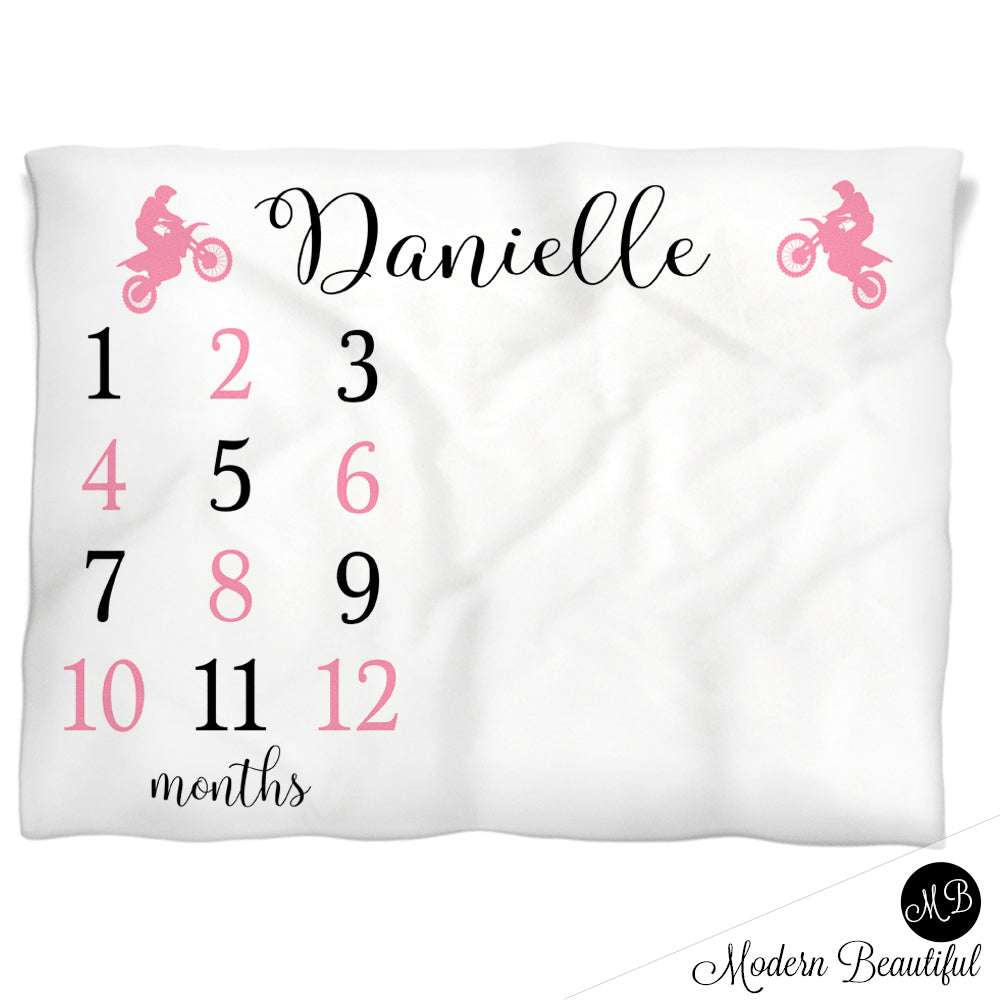 Motorcycle Dirt Bike Milestone Baby Blanket Personalized Baby Growth Photo Blanket