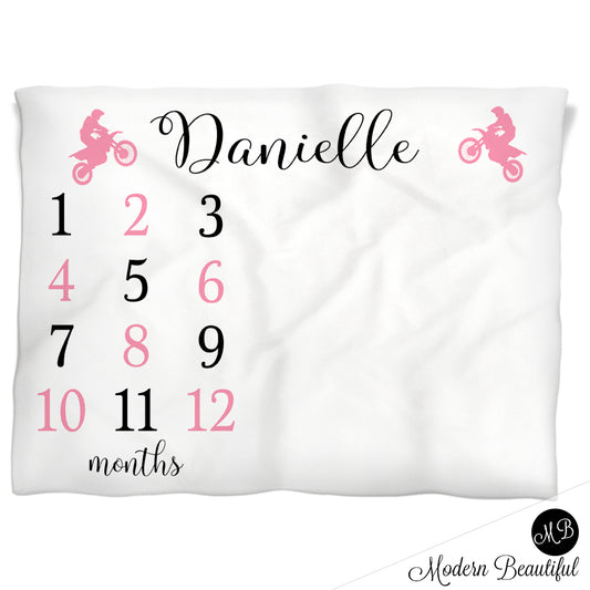 Motorcycle Dirt Bike Milestone Baby Blanket Personalized Baby Growth Photo Blanket