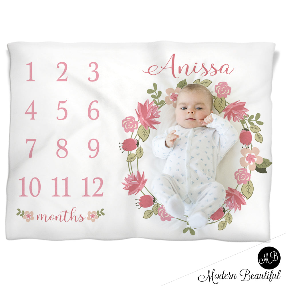 Floral wreath baby blanket