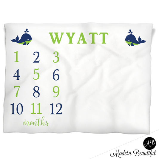Whale Milestone Baby Blanket Personalized Boy Baby Growth Photo Blanket