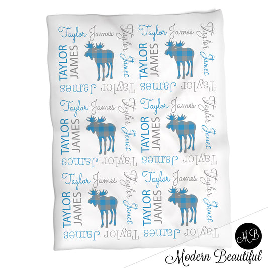 Personalized Moose Baby Name Blanket Boy
