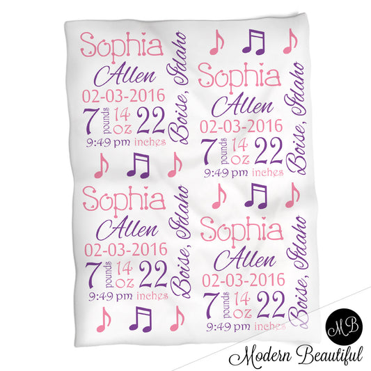 Music Notes Baby Stats Blanket
