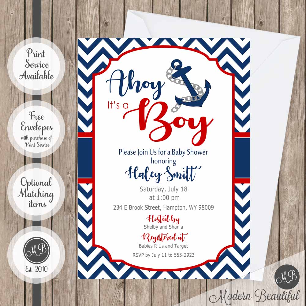 Nautical anchor ahoy its a boy baby shower invitation
