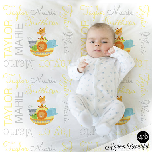 Noah's ark baby name blanket