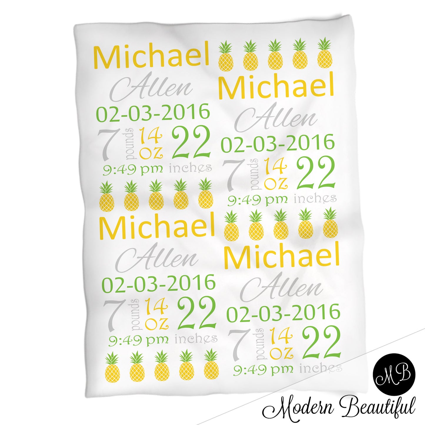 Pineapple Baby Stats Blanket Boy