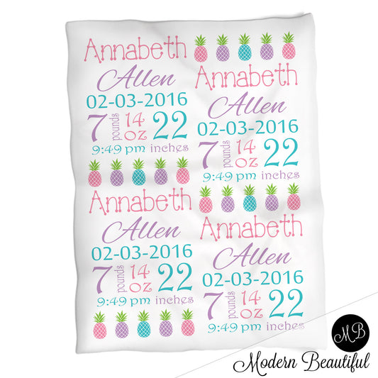 Pineapple Baby Stats Blanket Girl