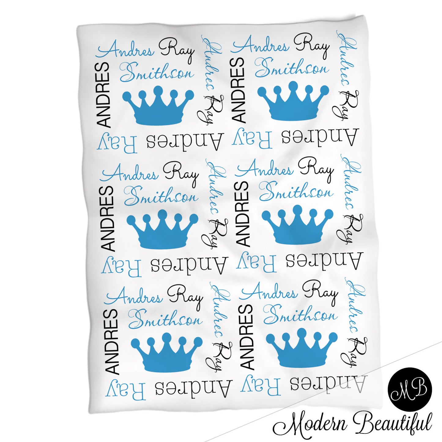 Personalized Prince crown Baby Name Blanket Boy