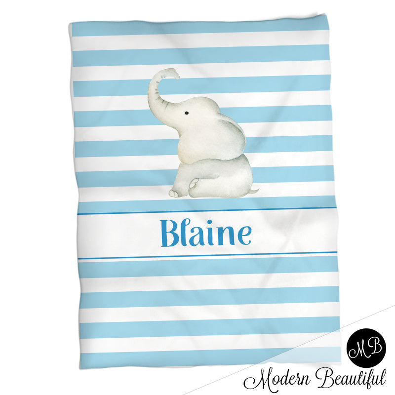 Personalized Elephant Baby Name Blanket Boy Blue